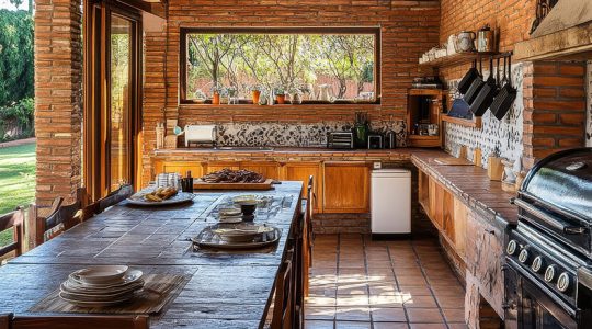 Argentinian kitchen with a large grill for barbecuing
